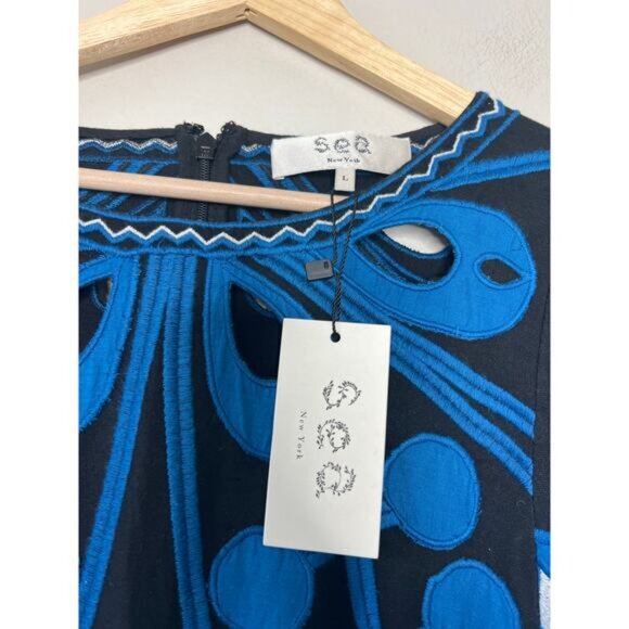 NWT Sea New York Gael Applique Long Sleeve Cutout Tunic Mini Dress Blue Size: L - Picture 4 of 8